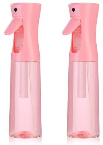 Continuous Spray Bottle for Hair (10.1oz/300ml) 2 Pack Mister Spray Bottles for Cleaning Empty Ultra Fine Water Mist Sprayer for Hairstyling Plant Garden Curly Hair Etc (Pink Transparent)