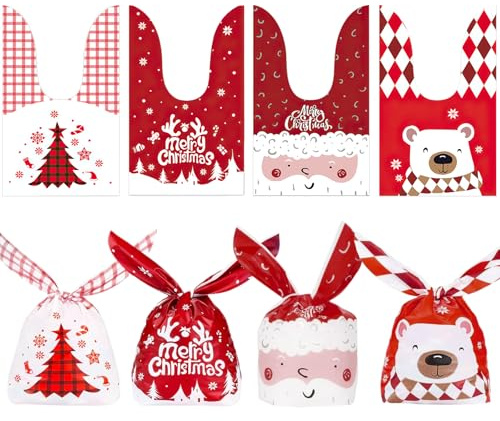 100 Stück Süssigkeiten Beutel, Geschenktüten Weihnachten, Kleine Weihnachtstüten zum Befüllen, Geschenkbeutel, Geschenkverpackung Tüten für Kinder Party (B)