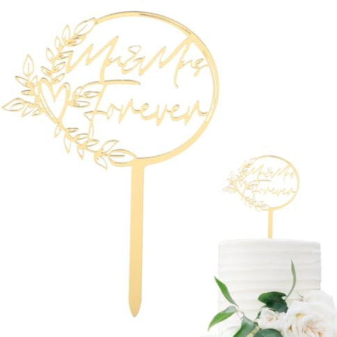 LOMSUXA Topper Gâteau de Mariage Rustique en Bois - Décoration Mr et Mrs pour Fiançailles et Cupcake