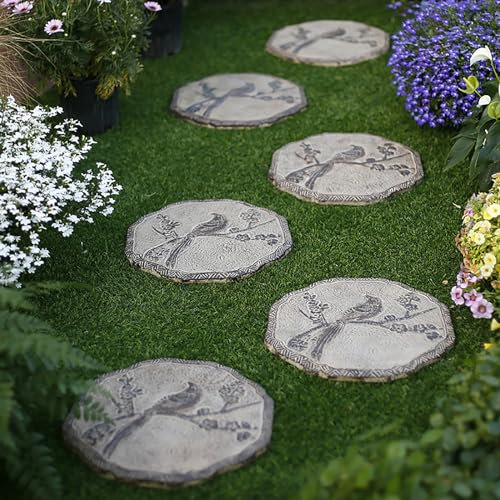 Trittsteine, Trittsteine ​​für den Garten, 6 Stück, Blumenstufen-Gartensteine ​​für Omas Rasen, rundes Trittstein-Set, dekorative Geschenke im chinesischen Stil (Bambus)(Peach Blossom)