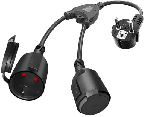 GAOUTO Verlängerungskabel mit 2 Fach Schuko Steckdosen, Doppelstecker für Steckdose, Außen Schutzkontakt Kurze Kabel mit 2 AC Steckerdosen IP44 Wasserdicht,Gummikabel für Haus,Büro, 1.5 mm², 16A/250V