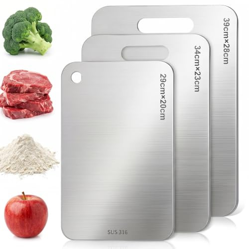 3 st skärbräda i titan set, skärbräda i rostfritt stål, skärbräda av livsmedelskvalitet för kött, grönsaker, frukt, skärbrädor för köket, diskmaskinssäker