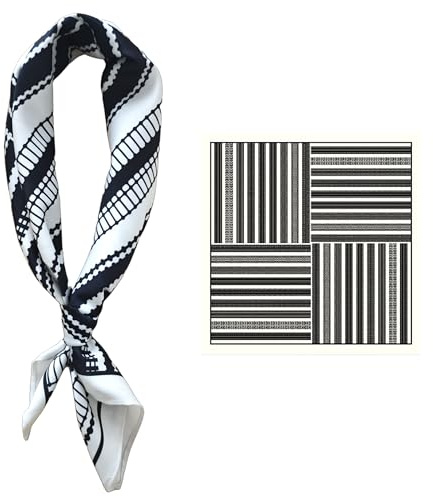 GIMIRO Männer simulierte Seidenschal 53x53cm Geometrisches Schwarz-Weiß-Muster Quadratisches Design (Black White Sound Waves)