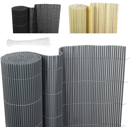 Ribelli® PVC Sichtschutzmatte, Sichtschutzzaun ohne Bohren, Sichtschutz Zaun mit Kabelbindern, Windschutz Wetterfest für Garten, Balkon und Terrasse (90 x 300 cm, Grau)