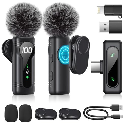 Newmight Kabelloses Lavalier-Mikrofon Dual Set - Plug & Play Clip-on Mic mit Auto Pairing, Magnetische Halterung, Noise Cancelling, für iPhone, Android, USB-C Geräte, YouTube, Podcast & Videoaufnahme