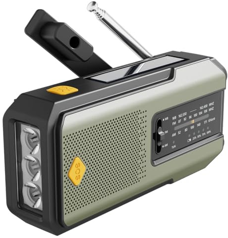 Radio de Emergencia Solar con Manivela, Zeta by Teknuzen, Alternativa a Radio a Pilas, con Linterna LED de Alta Intensidad, Recarga +2000mA y Alarma SOS para Camping, Apagones y Supervivencia