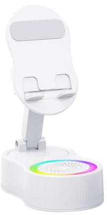 Qkbuza Support Téléphone avec Haut-Parleur, Station Audio Inductive avec Éclairage RGB, Support pour Tablette avec Son Idéal Vidéo Musique Vacances