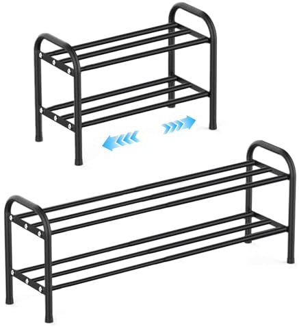 Kongming Skohylla metall svart, skohylla utdragbar smal, skoförvaring platsbesparande skoförvaring justerbar 43 till 78 cm bred för skåp, entré, hall, hall (2 våningar)