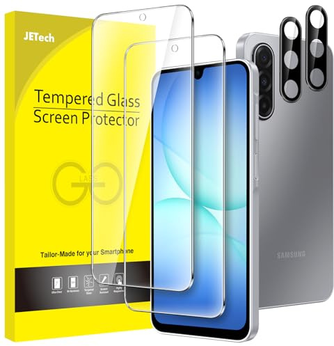 JETech Skärmskydd för Samsung Galaxy A17 5G / 4G 6,7-Tum med Kameralinsskydd, 9H Härdat Glasfilm, HD Klar, 2-Pack Vardera