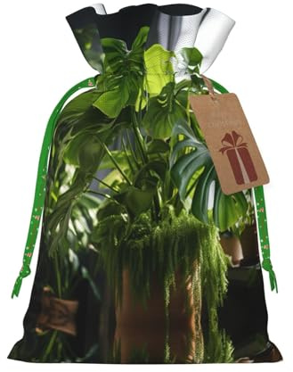Monstera Deliciosa Banana Palm Print Small Drawstring Pouch For Gifts,Reusable Gift Bag,For Holiday And Party Presents
