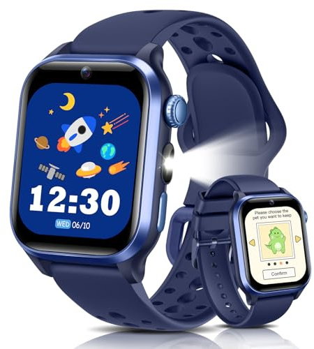RUXINGX Reloj Inteligente Niño, 1,52 Smartwatch con Cámara HD, 170+ Modos Deportivos y 20 Juegos, Frecuencia Cardíaca, Audiolibro, Mascotas Electrónicas, Sueño, IP68, Regalo para Niños 3-14 Años Azul