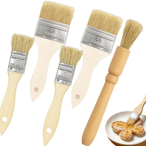 5-Piece Pastry Brushes Set, Premium Food Brushes for Baking, Cooking, BBQ, Pastry Brush for Applying Butter, Egg Wash, Durable Wooden Handle Basting Brushes