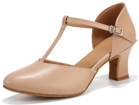 RUYBOZRY Zapatos de Baile Mujer Salsa y Bachata Cerrados Tango Zapatos de Baile Tango Profesional de Salon,YCD29-6-S,Beis,EU 38
