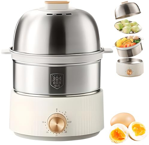 Cuociuova Elettrico In Acciaio Inossidabile, Cuociuova Elettrico Multicooker Da 350 W Con Temporizzazione Di 30 Minuti E Spegnimento Automatico, Vaporiera Per La Colazione In Dormitorio