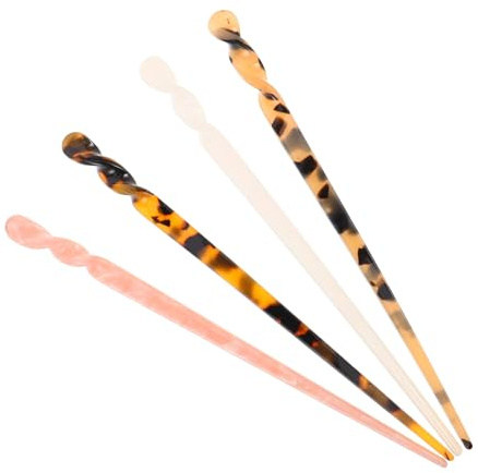 Palillos Chinos Cabello de Acetato 4 Piezas Rectos | Estilo Vintage y Hanfu, Acabado Japonés Minimalista, para Recogidos Forma Lineal