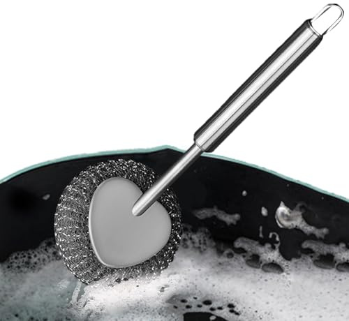 Cepillo para platos | Limpiador de alambre de acero inoxidable con mango largo – Cepillos de metal para ollas – para sartenes, parrillas, fregadero, utensilios de cocina, tazones, azulejos, planchas