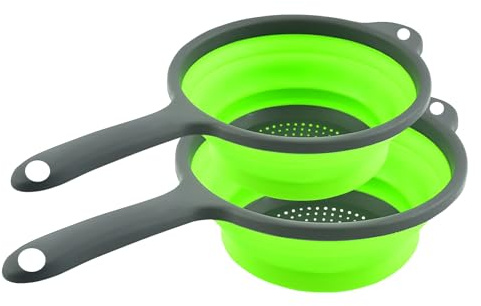 Kitchen Collapsible Colanders Set,Collapsible Colanders with Handles,Dishwasher Safe,Space-Saver Folding Strainer Colander for Draining Pasta Vegetable Fruits (Green)