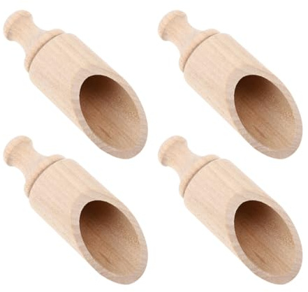 UKCOCO 4 Cucharas de Madera Pequeñas para Sal y Leche en Polvo, sin Pintura, Tamaño 30x88 Mm, Set Práctico para Cocina y Baño, Cucharillas de Madera para Condimentos y Baño