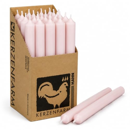 Extra lange Stabkerzen Pastell-Rosa – 25 cm (250 mm) – Ø 2,2 cm – durchgefärbt & tropffrei – Made in Germany – Kerzenfarm Hahn – 12 Std. Brenndauer – wählbar 10 oder 25 Stück (25, Pastell-Rosa)