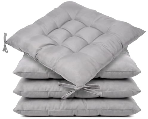 APXEL 4er Set Stuhlkissen, 40x40x6cm Sitzkissen mit Bändern rutschfeste Sitzkissen für Stuhl & Bank, waschbar Sitzpolster Indoor Outdoor Stuhlkissen für Büro Balkon Esszimmer Küche (220g)