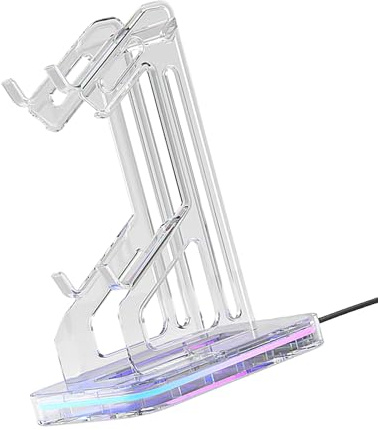 Clear Double Handheld Console Stand with Color Changing Backlight & Not Slip Design for Consoles & Edit Change Holder