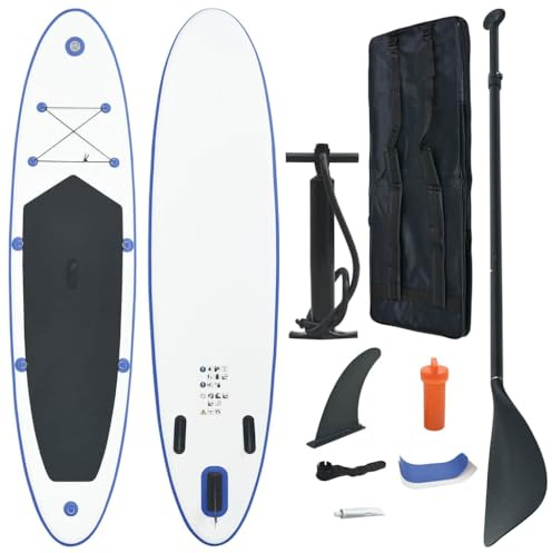 Ordellia Uppblåsbar SUP-bräda, blå vit, paddelbräda med EVA-halkfri yta, 330 x 72 x 10 cm, 12 psi, bärväska och pump, för sjö hav, flod, strand fritid