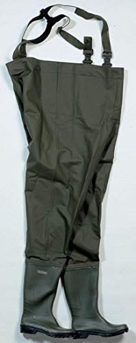 Oceanrainwear Ocean Wathose Budget aus PVC aus Polyestergewebe, 500 gr/m² mit fest angebrachten Gummistiefeln. Größe 37 bis 48 (46)