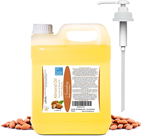 Bio Mandelöl - Kaltgepresst, Ökologische Anbau in Spanien - Babyfreundlich, Anti-Dehnungsstreifen, Natürliches Make-up-Entferner, Massageöl 2000 ml