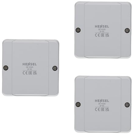 Hensel 3 x DE 9340 Kabelabzweigkasten - IP55 Feuchtraumdose ohne Klemme | Aufputzdose - 98x98x55 mm - grau - bis 4 qmm 3phasig, 6 qmm 1phasig - für feuchte Räume - Thermoplast halogenfrei