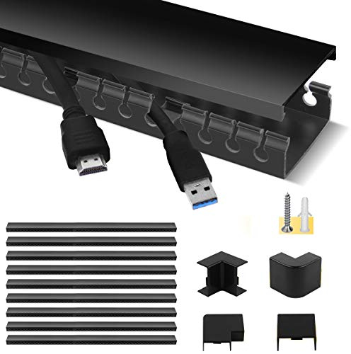 STAGEEK Cable Trunking Kit - 9 Pieces, 3.5 Meter Open Slot Desk Cable Management, Self-Adhesive Cable Tidy, Hide Cords for PC, Wire Raceway Cover for Home Office - 9 X L39cm W4cm H2cm, Black