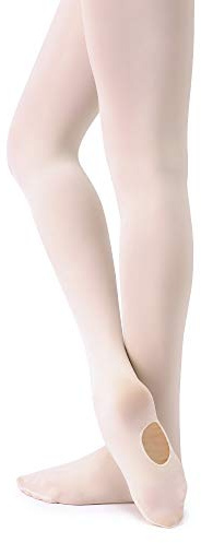 Soudittur Ballet Tights Convertible Pink for Girls Women Transition Dance Footed Tights with Holes 90 Denier Ultra-soft & Stretch, M (125-140 cm)