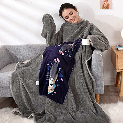 VOCD Lazy Blanket Mit Ärmeln, Winter Warm Thickened Washed Quilt, Tragbare Multifunktions-Komfortdecke Für Erwachsene Frauen Männer - Grau
