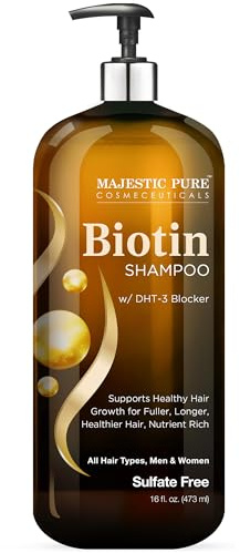 Majestic Pure Biotin Shampoo - Volumizing Shampoo for Hair Loss - with DHT-3 Blocker - Hydrating & Nourishing - Sulfate Free, for Men & Women - Thin Hair Shampoo - 16 fl oz