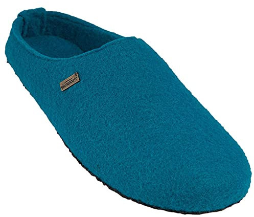 Biosoft Filz Hausschuhe Damen geschlossen Größe 41 Lady Cosy türkis | Hausschuhe mit Fussbett geschlossen mit Gummisohle rutschfest | Pantoffeln für Damen und Senioren | Hausschlappen leicht