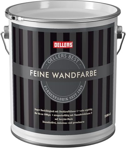 OELLERS Feine Wandfarbe 2,5L, Shady Grey, matt, erstklassige Innenfarbe für exzellente Oberflächen, für nahezu alle Untergründe wie Beton, Raufaser, Gipskarton etc. Hochwertige Innenwand Farbe