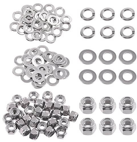 Swpeet 90 tuercas hexagonales de acero inoxidable SAE 304 de 5/16 a 18 y arandelas planas de 5/16 pulgadas con arandelas de bloqueo dividido #5/16, tuerca de bloqueo hexagonal