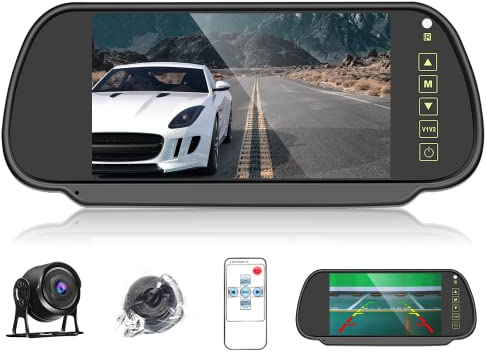 Hodozzy Rückspiegel Rückfahrkamera 7 Zoll Farb-LCD-Spiegel Monitor, IP66 Wasserdicht HD-Kamera, Nachtsicht, Spiegel/Normale Bilder, Bildschirm Einparkhilfe mit 15m Kabel 12V-24V für Autos, LKW, SUVs