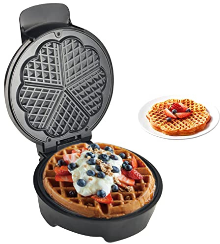 Heart Shaped Waffle Maker, Non-Stick Coated Plates, for Individuals, Paninis, Hash Browns, & Other on The Go Breakfast, Lunch, or Snacks, with Easy to Clean, Deep Cooking Plates, 1000 W