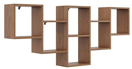 KUBUTKU Dekorativ Wandregal mit 6 Böden 160x66x18 Design Skandinavischer Modern für Wohnzimmer Küche Büro Schlafzimmer Badezimmer Hängeregal Bücherregal (Nussbaum)