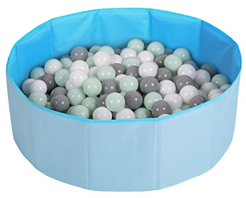 Selonis Piscina Plegable Con Bolas Coloridas De 200 Bolas, Azul:Blanco/Gris/Menta