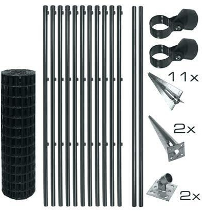 ESTEXO Schweißgitter Gartenzaun Set Komplettset Zaun Gartenzaunset Zaunset Drahtzaun Gitterzaun mit Einschlaghülsen in Anthrazit RAL 7016 (1,0 x 25 m)