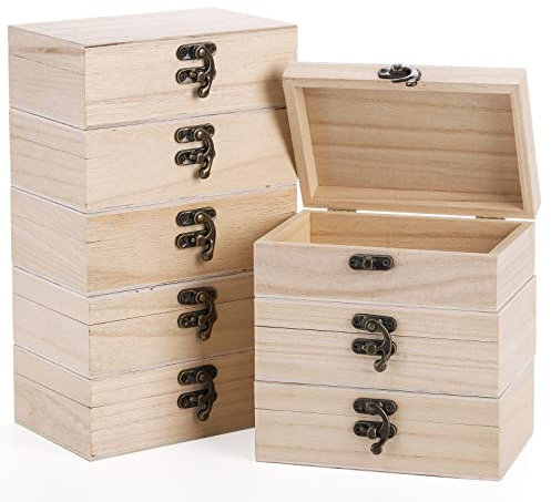 yarlung 8 Pack Unfinished Wooden Boxes for Crafts, 6x4x2 Inch/15.2x10x5cm Small Keepsakes Box Jewelry Storage Unpainted DIY Gifts Box for Treasure Chest, Art Hobbies, Hinged Lid with Front Clasp