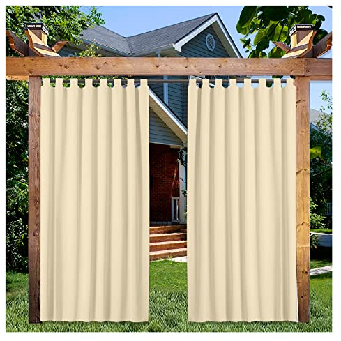 YEVENR Outdoor Vorhang Gartenlauben Balkon Vorhänge Gardinen Verdunkelungsvorhänge mit Schlaufen Vorhang Wasserdicht für Pavillon Strandhaus Outdoorvorhänge Sichtschutz, 2 Panele,500 * 223cm（W*H）
