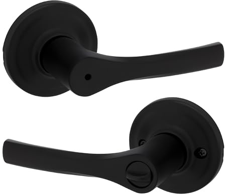 Kwikset Henley Interior Privacy Door Handle with Lock, Door Lever For Bathroom and Bedroom, Matte Black Reversible Keyless Turn Lock, with Microban Protection