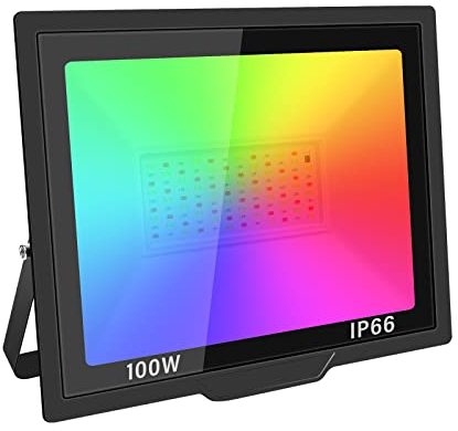 RIGIDON 1 pezzi 100W Faretto LED RGB con Telecomando, Proiettore 16 Colori 4 Modalità Funzione di Memoria Proiettore da Interno Esterno, Impermeabile IP66 Faretti LED per Halloween Natale Giardino