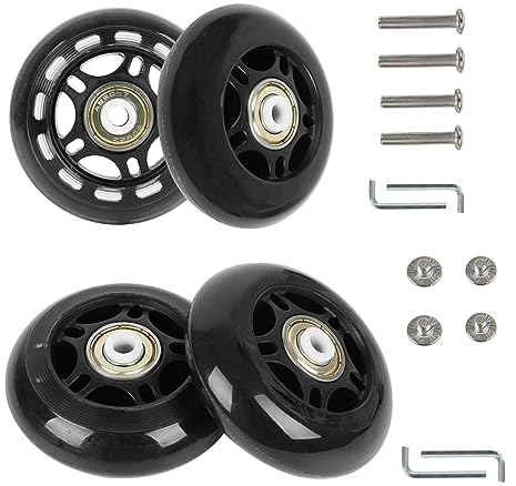 Kofferrollen 70 * 24mm, Skate-Räder, Kofferrollen Ersatzrollen mit Achsen Schraubenschlüssel Reparatur Paar Mute Ersatz Wheels für Koffer Gepäckwagen,Schlittschuhe (Schwarz x 4pcs)