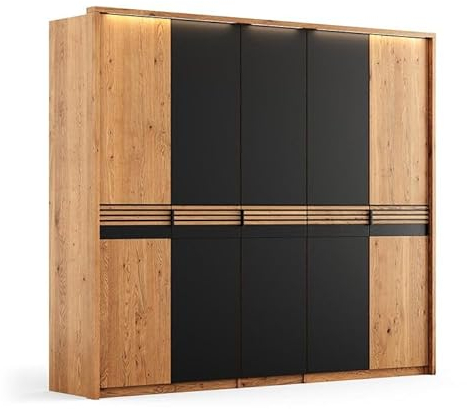 Katmandu Ravello Kleiderschrank Drehtürenschrank 5-türig 256 cm Massivholz Eiche, geölt/Glas Schwarz
