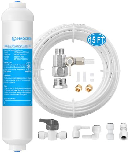Kit de filtre à eau en ligne pour machine à glaçons et réfrigérateur, comprend une valve d'alimentation d'eau, une conduite d'eau de 0,6 cm et des raccords à connexion rapide, idéal pour machine à
