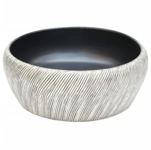 Gecheer Waschbecken Waschschale Aufsatzwaschbecken Waschtisch Waschplatz Handwaschbecken Schwarz und Grau Rund Ø41x14 cm Keramik