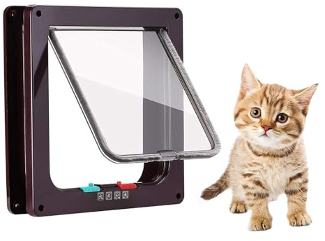 NAMSAN Cat Flap Interior Brown Insulated Cat Flap for Cats 4 Silent Cat Flap Lock Bars with Magnet 23.5 cm x 25 cm (L x H)
